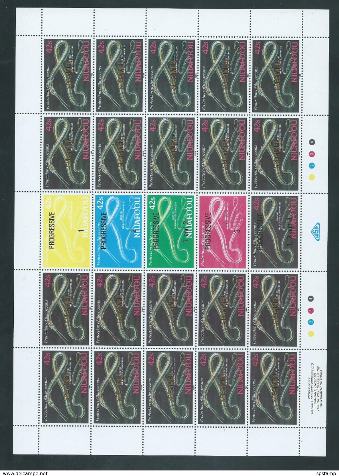 Tonga Niuafo'ou 1989 Fish Ocean Protection Set Of 4 As Full Sheets Of 20 With Labels & Margins MNH Gold Specimen O/P - Tonga (1970-...)