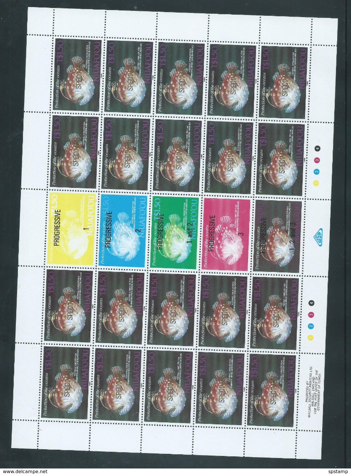 Tonga Niuafo'ou 1989 Fish Ocean Protection Set Of 4 As Full Sheets Of 20 With Labels & Margins MNH Gold Specimen O/P - Tonga (1970-...)