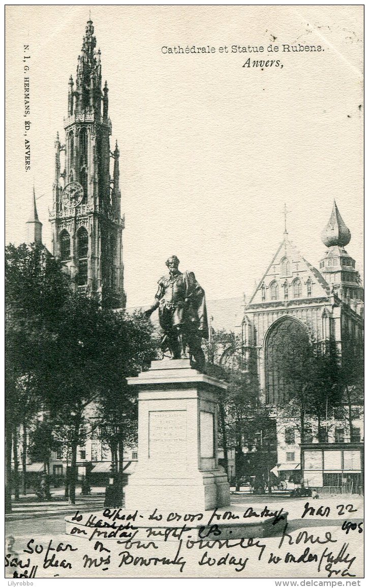 BELGIUM _ Vignette - 1905 - Undivided Rear VG Postmark - Cathedrale Et Statue De Rubens - Antwerpen