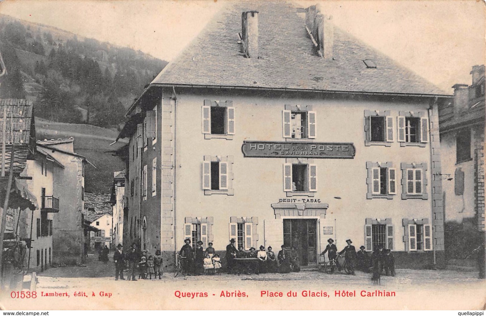 05112 "QUEYRAS - ABRIES - PLACE DU GLACIS - HOTEL CARLHIAN" ANIMATA. CART SPED 1907 - Autres & Non Classés