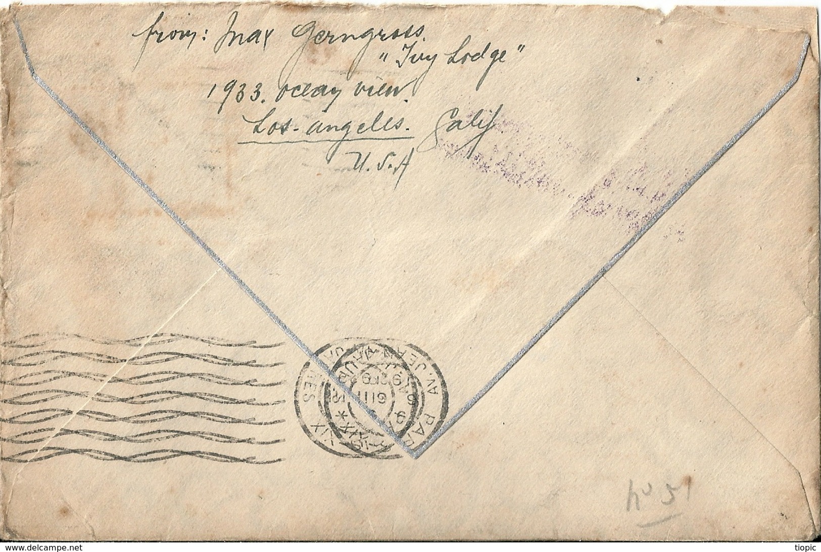 - Enveloppe  - Cachet Au Départ De LOS ANGELES  ( U.S.A )   EN  1920   à  Destination De  PARIS      £ - Autres - Amérique