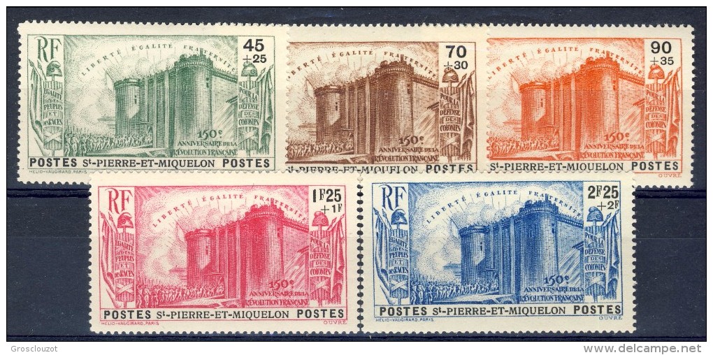 S. Pierre Et Miquelon 1939 Serie N. 191-195 Rivoluzione MH Catalogo € 100 - Nuovi