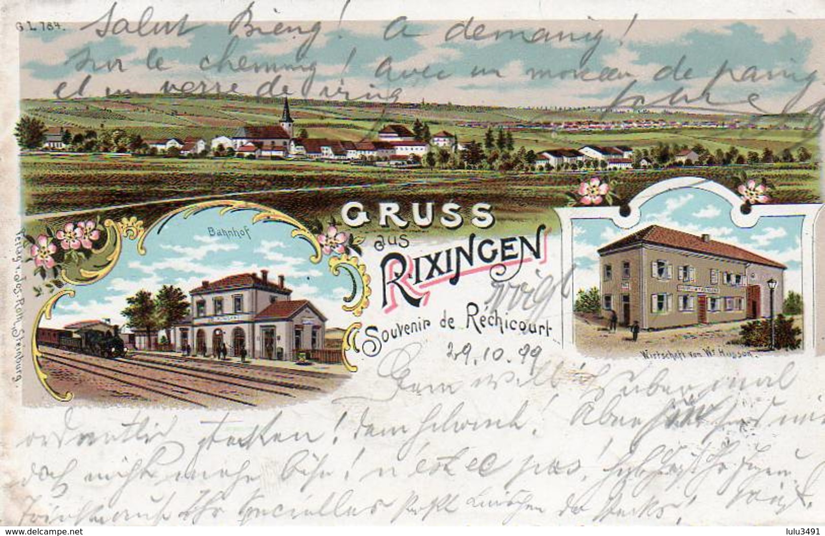 CPA - RECHICOURT (57) - Rixingen - Carte Lithographique De 1899 - Gare Er Restaurant - Rechicourt Le Chateau