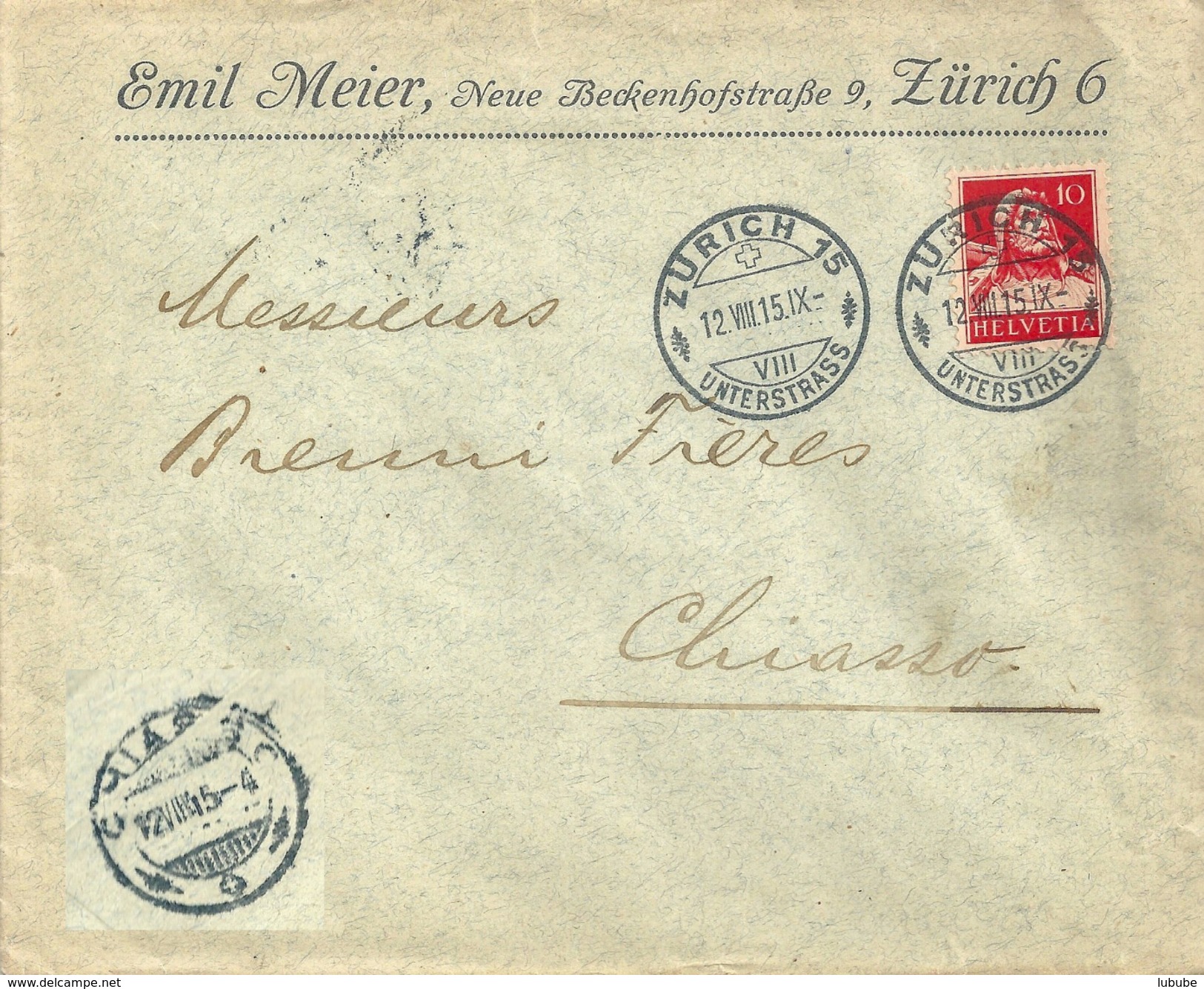 Motiv Brief  "Emil Meier, Zürich" - Chiasso              1915 - Lettres & Documents