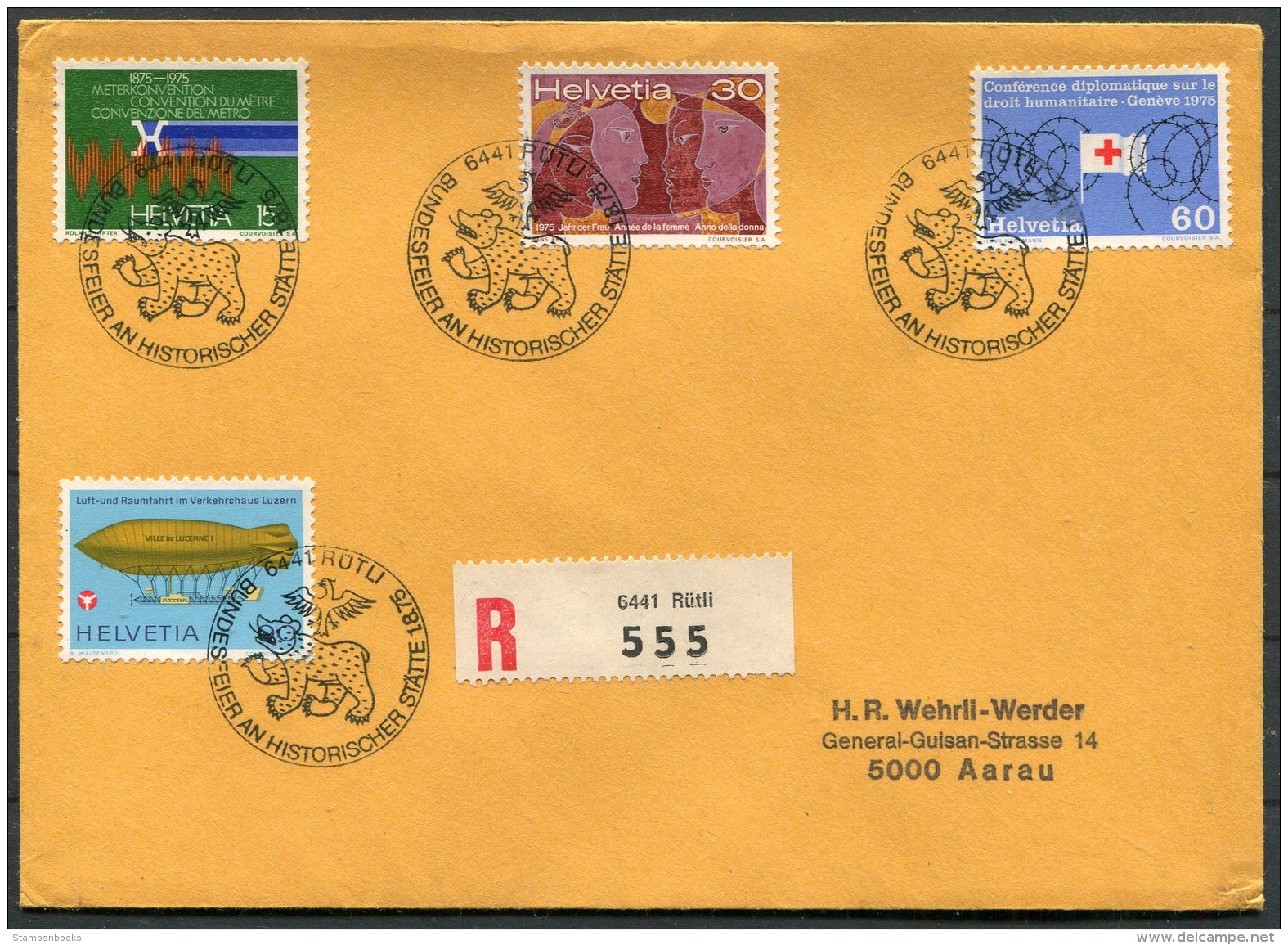 1975 Switzerland Rutli Rotli Registered Bundesfeier An Historischer Statte Bear Bird Cover - Covers & Documents