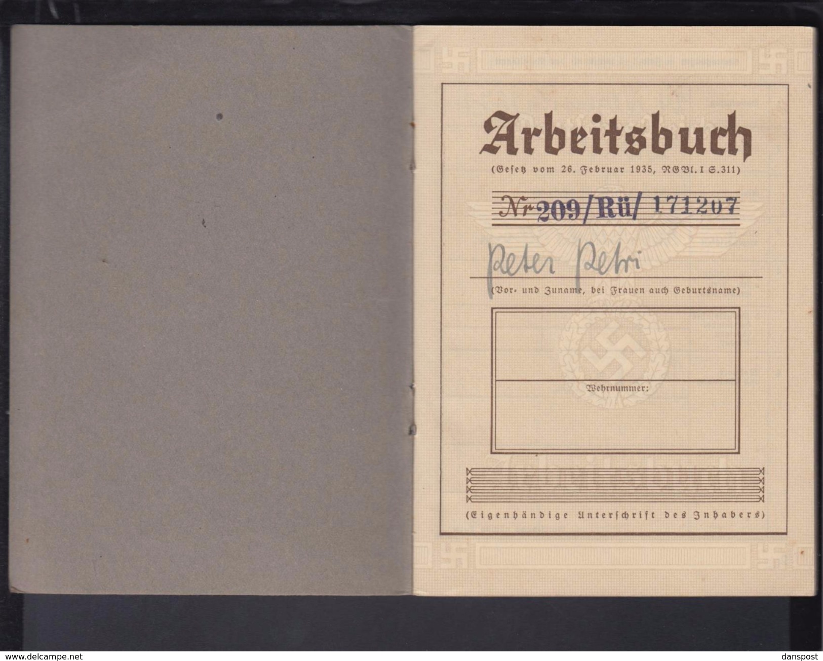 Deutsches Reich Arbeitsbuch Arbeitsamt Mainz Nebenstelle Rüsselsheim 12.2.1943 Super Zustand! - Historical Documents