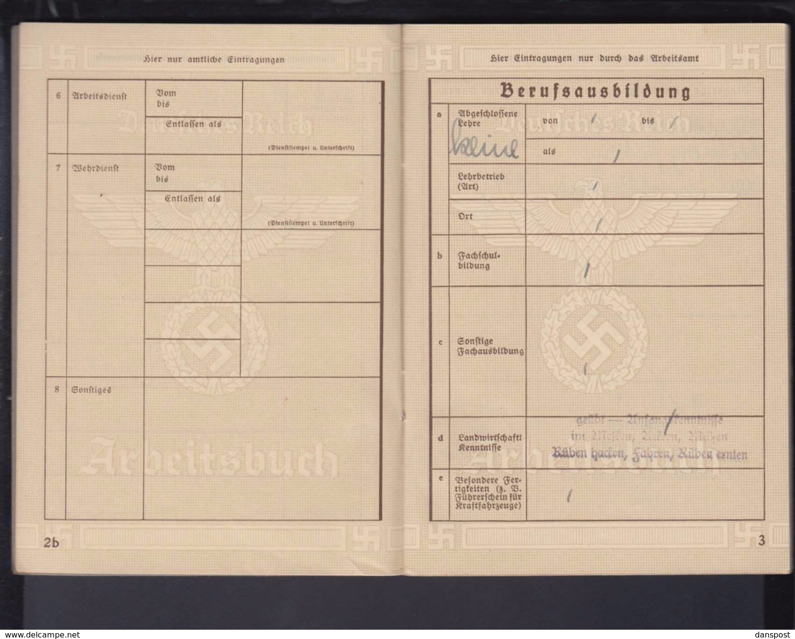 Deutsches Reich Arbeitsbuch Arbeitsamt Mainz Nebenstelle Rüsselsheim 12.2.1943 Super Zustand! - Historical Documents