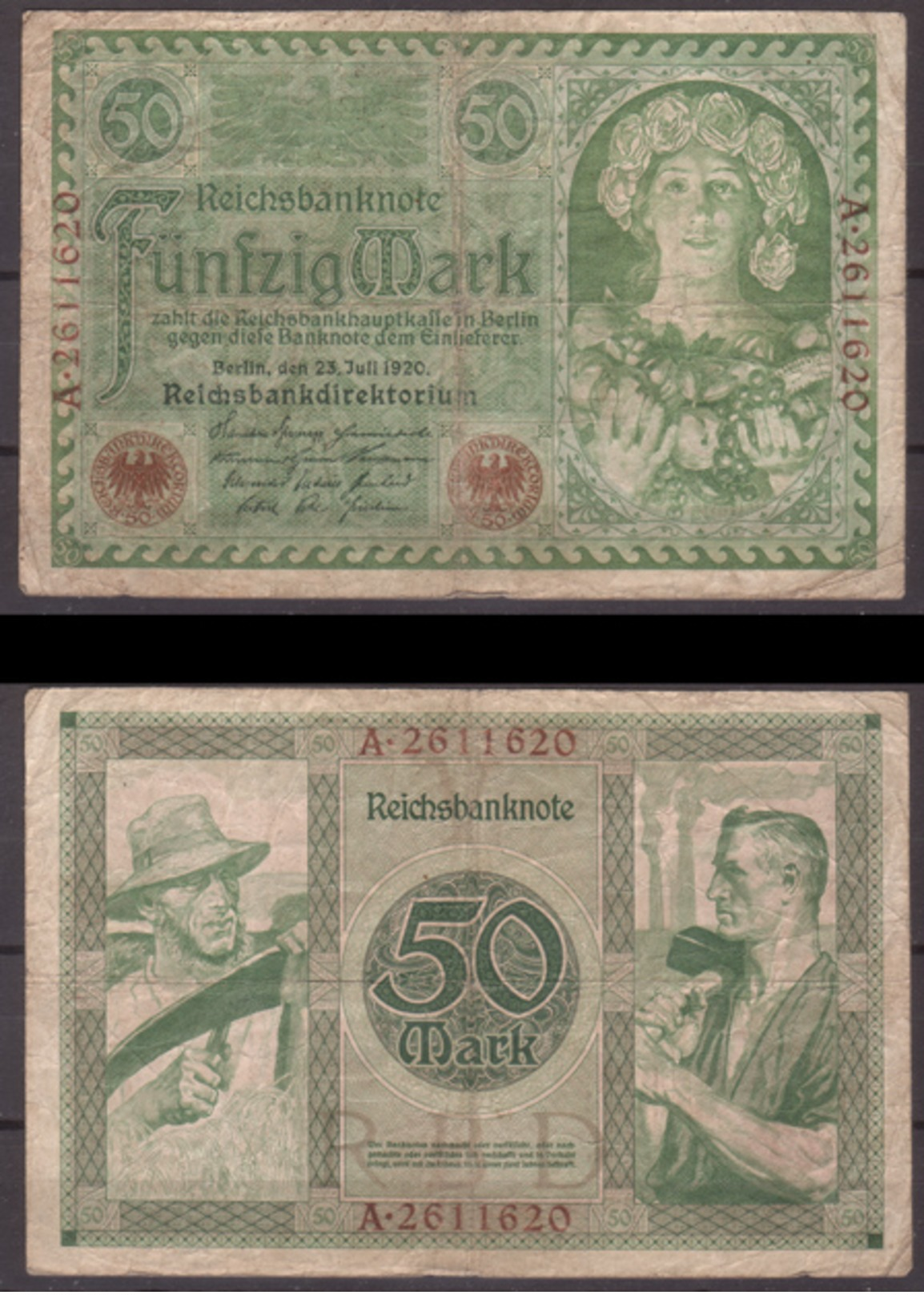 Weimarer Republik , Infla , 50 Mark , 1920 , RB-66 , VG - Reichsschuldenverwaltung