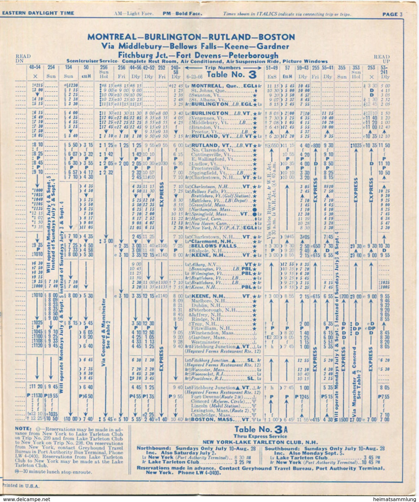 Time Table 1966 - Vermont Transit Lines - 8 Seiten - Mundo