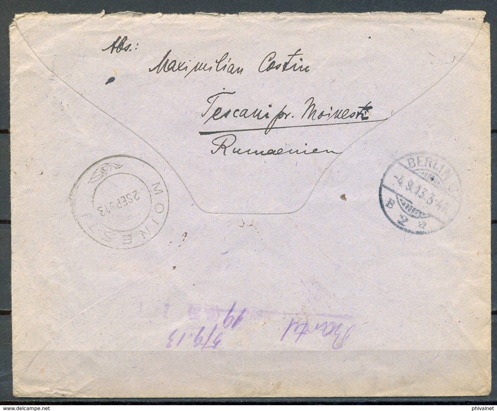 1913 , RUMANIA , CERTIFICADO DE TETCANI A BERLÍN , TRANSITO DE MOINESTI Y LLEGADA - Covers & Documents