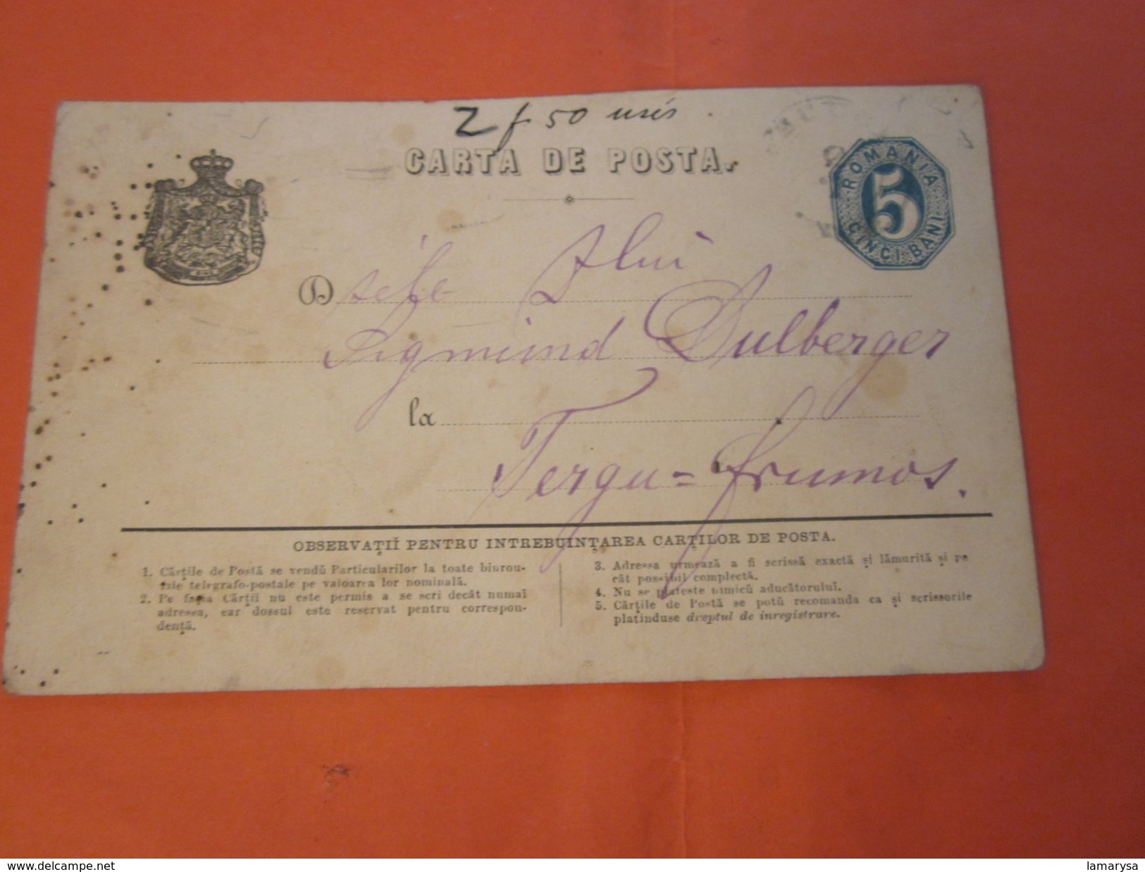 1890 Timbre  Romana Roumanie Europe   5 Cinci Bani  Carta De Posta Carte Lettre Correspondance Entiers Postaux   Fergu - Ganzsachen