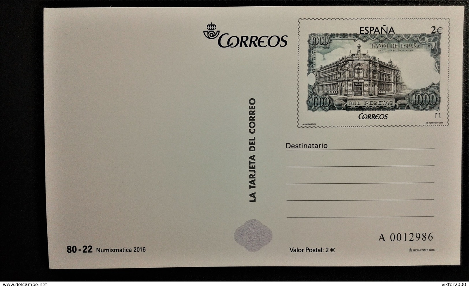 SPAIN 2016 Postcard .NUMISMATICA ,Ticket 1000 Pesetas - 1931-....