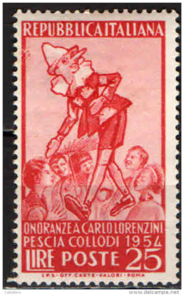 ITALIA - 1954 - ONORANZE A CARLO LORENZINI - CARLO COLLODI - PINOCCHIO - SEE 2 SCANS - NUOVO MNH - 1946-60: Mint/hinged