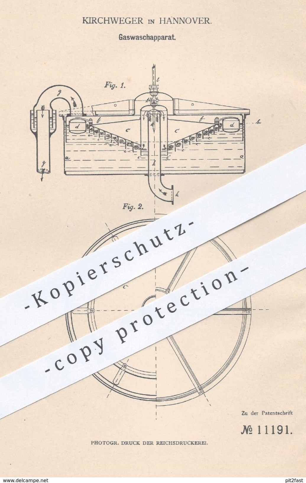 Original Patent - Kirchweger In Hannover , 1880 , Gaswaschapparat | Gas Waschen | Gase , Gasbereitung !!! - Historische Dokumente