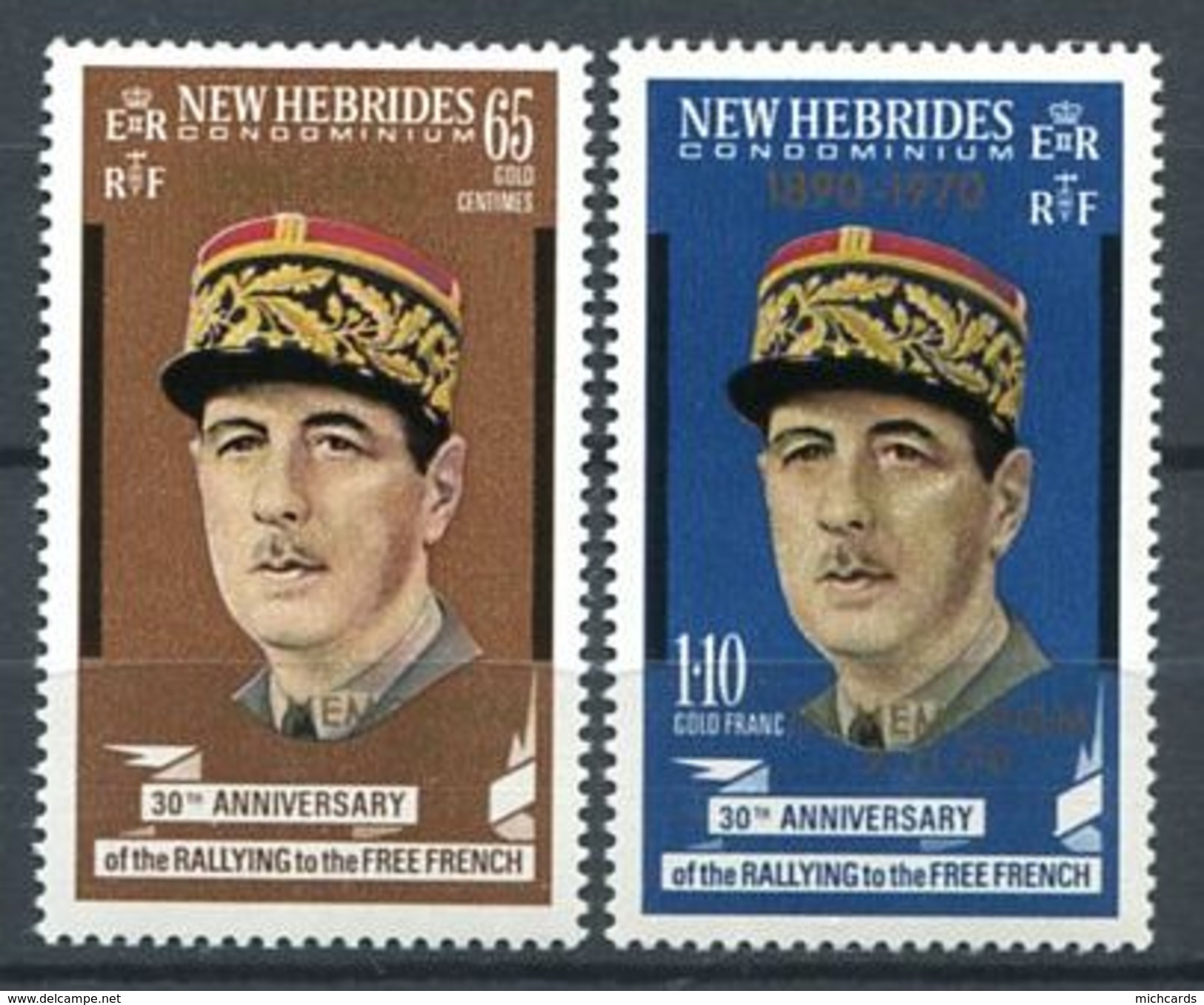 156 NEW HEBRIDES 1970 - Yvert 306/07 (Surcharge) - Charles De Gaulle - Neuf ** (MNH) Sans Trace De Charniere - Neufs