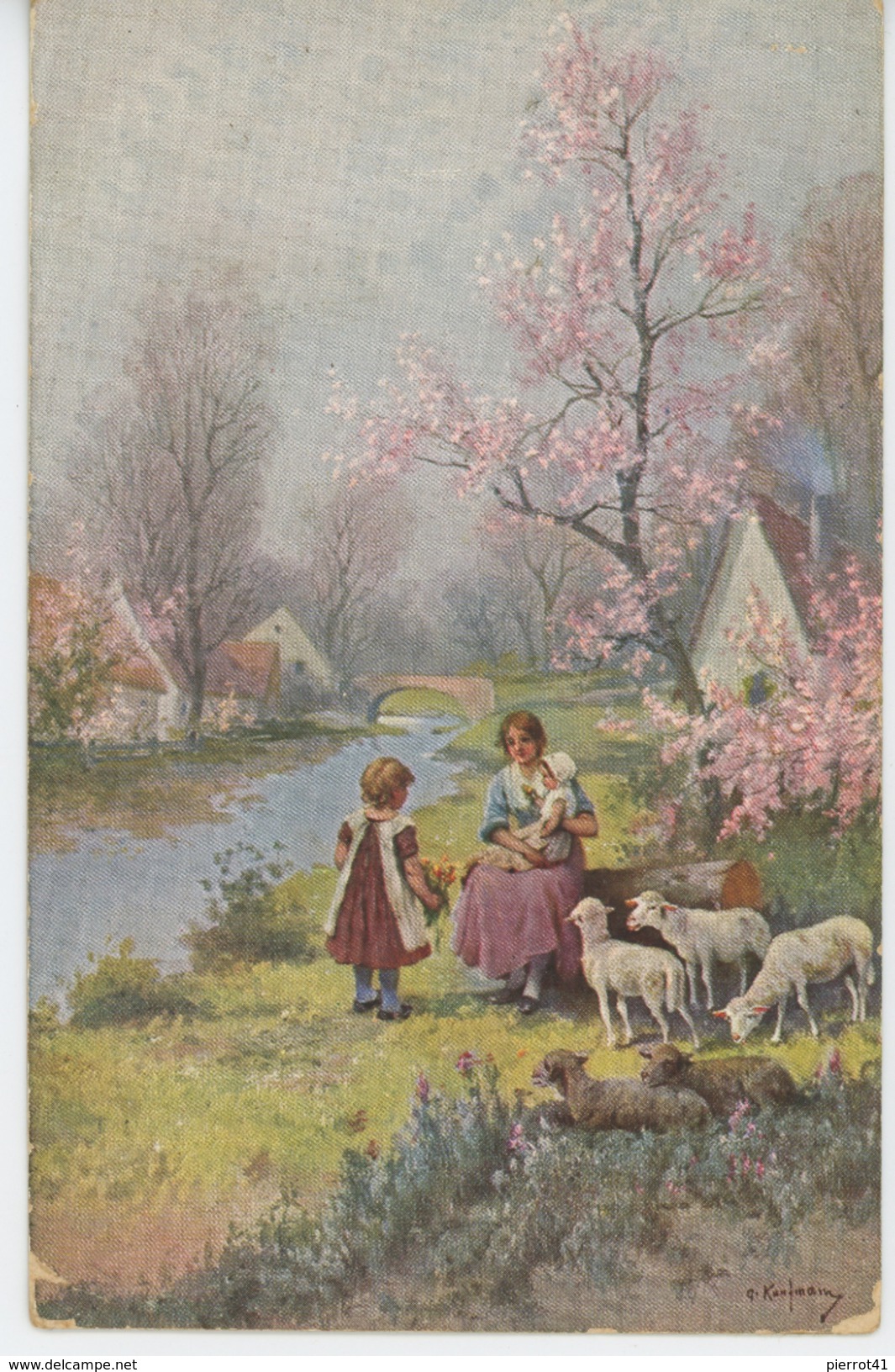 ENFANTS - Jolie Carte Fantaisie Femme Avec Enfants Et Moutons Signée KAUFMANN - T.S.N. Série 1238 - Kauffmann, Paul