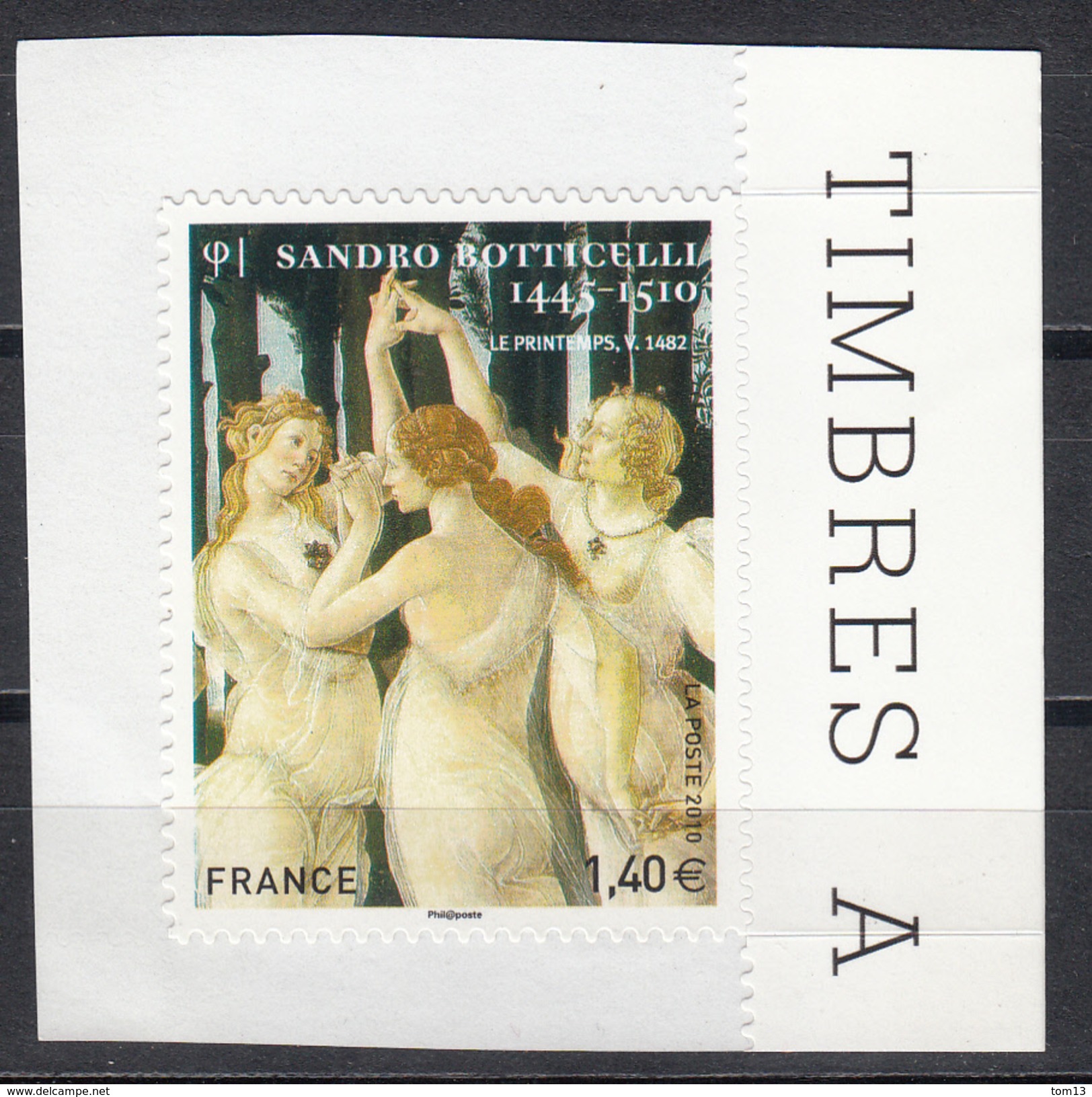 Sandro Botticelli, Les Trois Graces, AUTO ADHESIF N° 509, 2010  Neuf **   Grande Marge - Autres & Non Classés