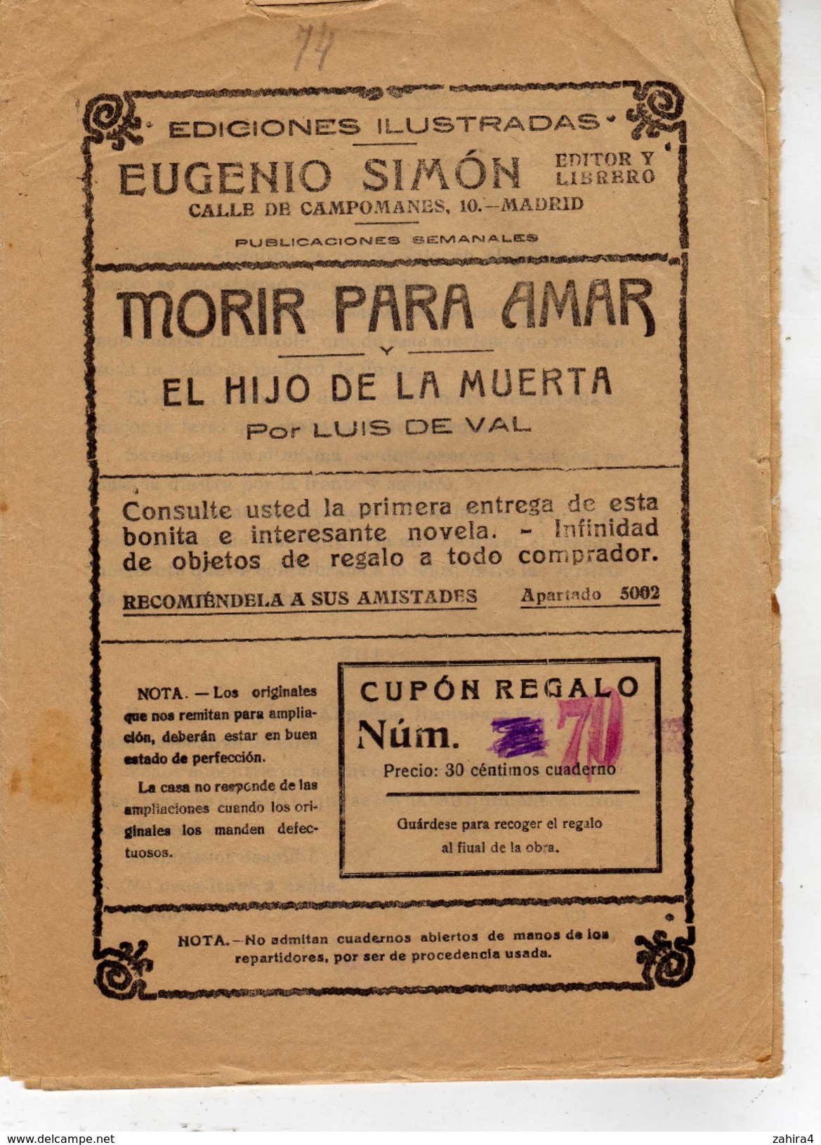 Lote - El Soldado Desconocido Por A.Fossati-Morir Para Amar O La Muerta Enamorada Por Luis De Val-Eugenio Simon Madrid - Autres & Non Classés