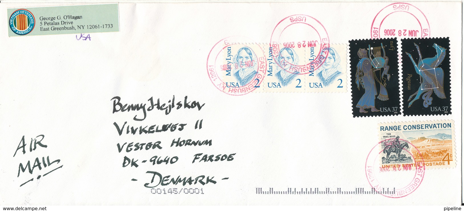 USA Cover Sent Air Mail To Denmark East Greenbush NY 28-6-2006 - Covers & Documents