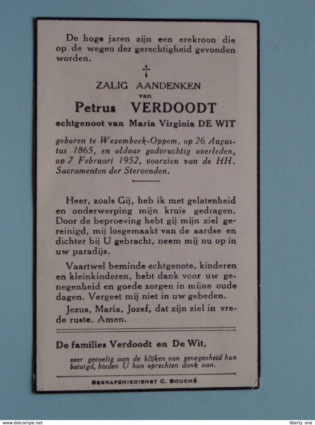 DP Petrus VERDOODT ( DE WIT ) Wezembeek-Oppem 26 Aug 1865 - 7 Feb 1952 ( Detail Zie Foto´s ) ! - Religione & Esoterismo