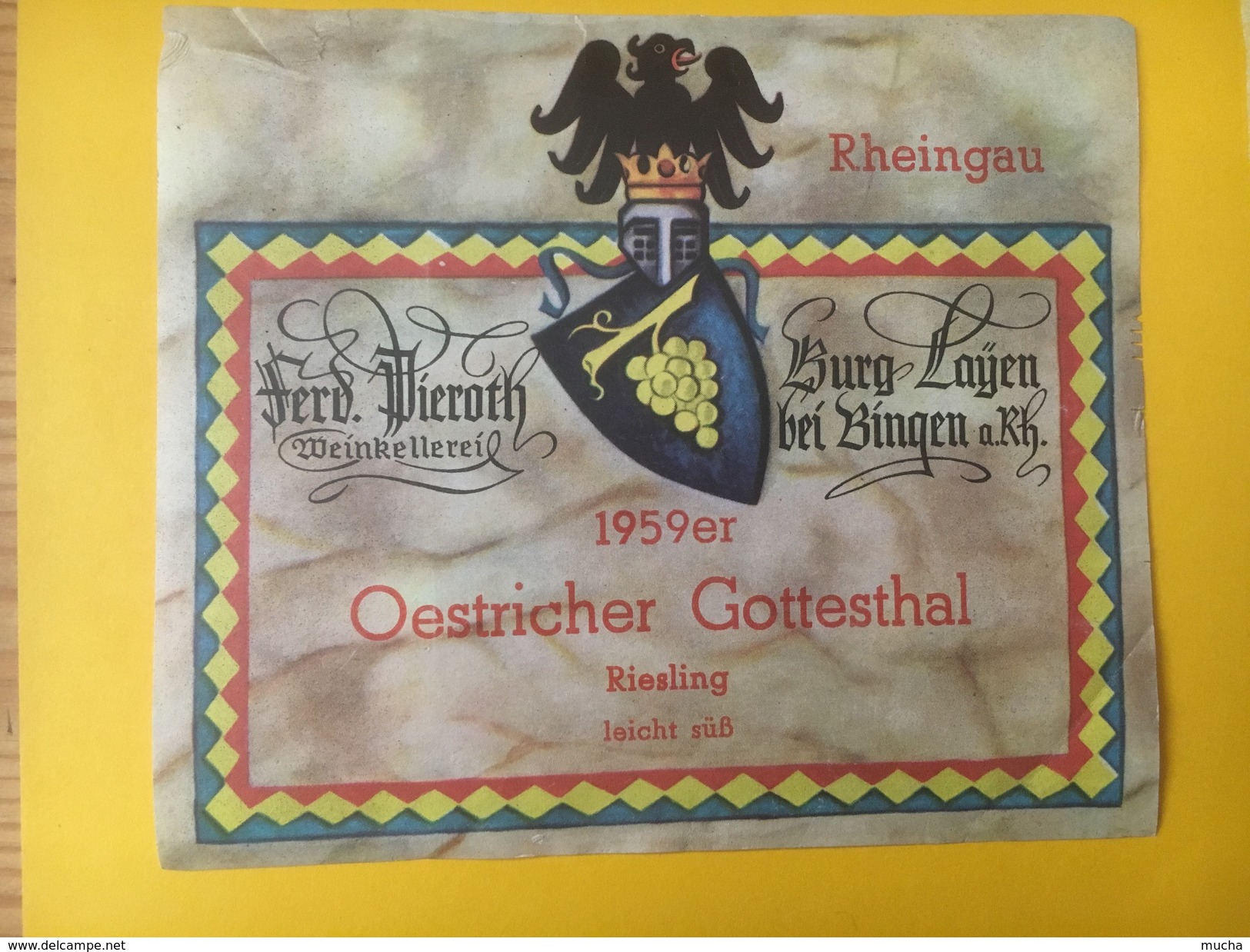 2734 - Allemagne  1959 Oestricher Gottesthal Riesling - Autres & Non Classés