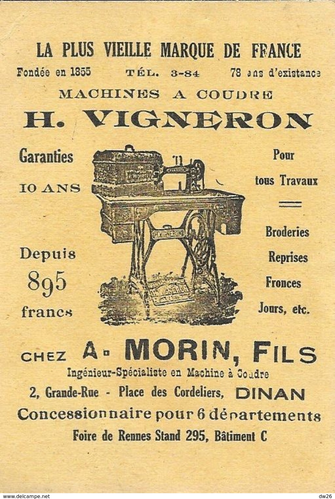 Machines à Coudre H. Vigneron Chez A. Morin Fils - Louis XIV, L'exactitude Est La Politesse Des Rois - Autres & Non Classés