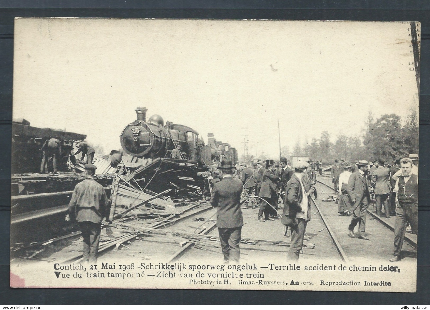 +++ CPA - KONTICH - CONTICH - Mai 1908 - Accident Chemin De Fer - Vue Train Tamponné- Schrikkelijk Spoorweg Ongeluk  // - Kontich