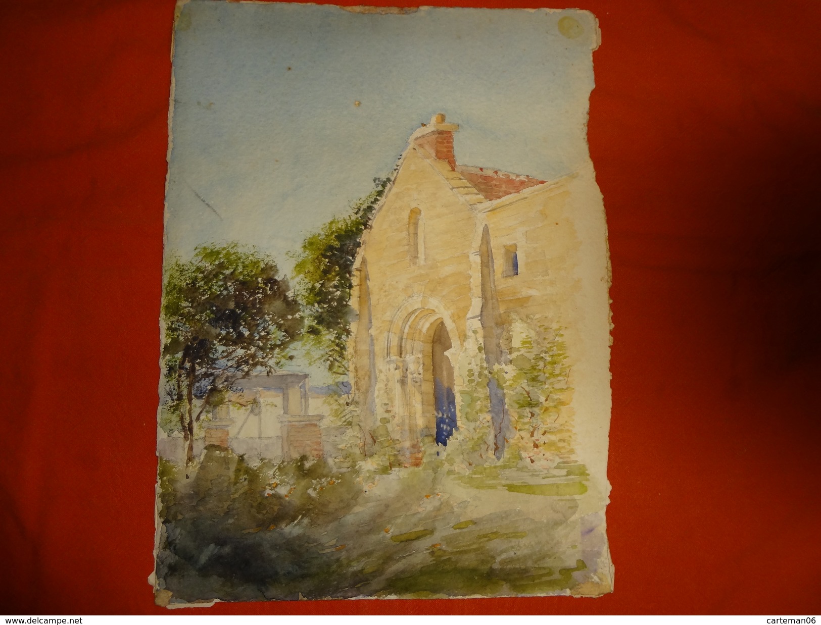 Aquarelle De L'Architecte Emile Bertone - 1898 - Mareuil Sur Ourcq (Oise) Vieille église De L'Abbaye De Fulaisnes - Aquarelles