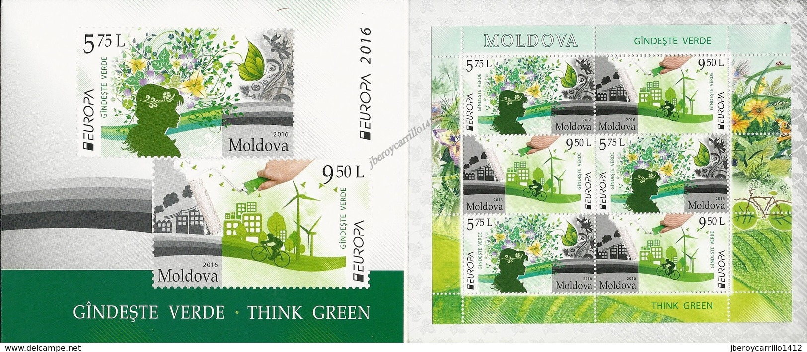 MOLDAVIA/ MOLDOVA/ MOLDAWIEN -  EUROPA 2016 -" ECOLOGIA - EL PENSAMIENTO VERDE - THINK GREEN".- CARNET Con HOJITA BLOQUE - 2016