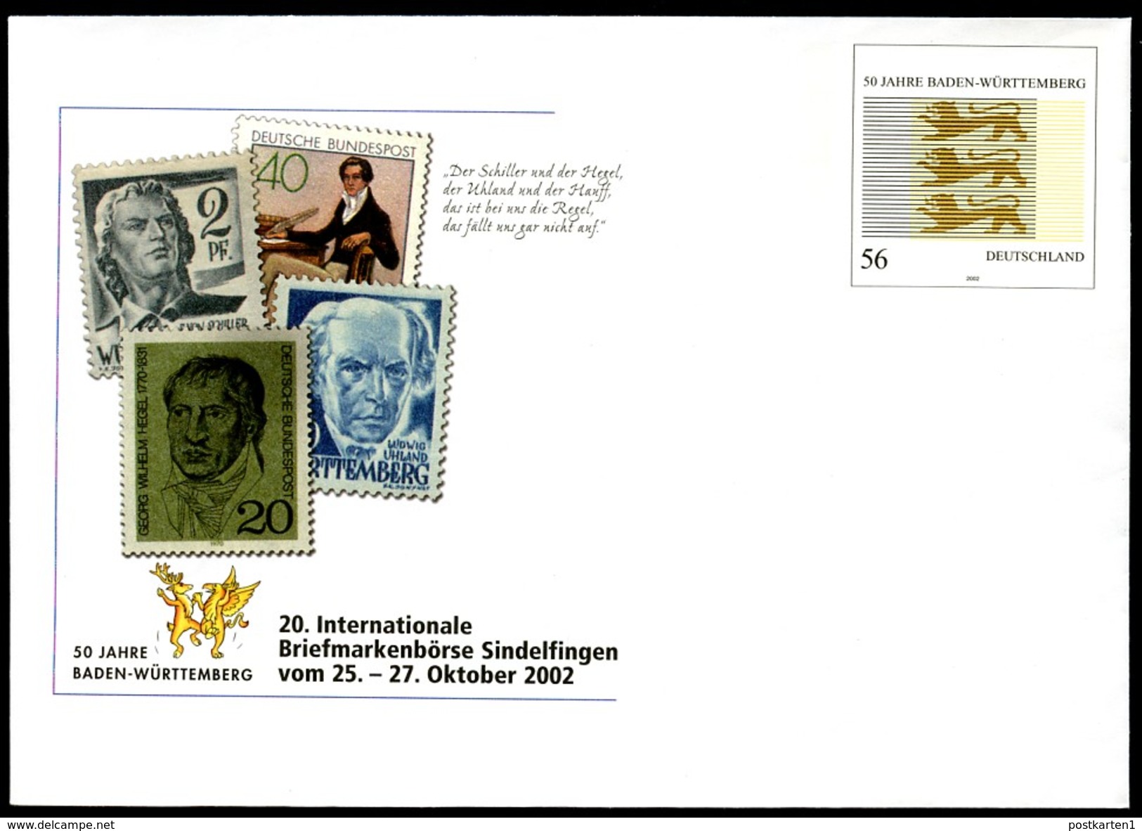 BUND USo43 Sonder-Umschlag SINDELFINGEN ** 2002 - Briefomslagen - Ongebruikt