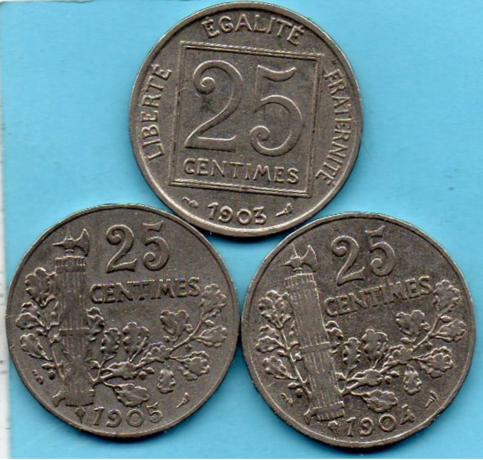 C20/ FRANCE  25 Centimes .1903 + 1904 + 1905     Patey - Autres & Non Classés