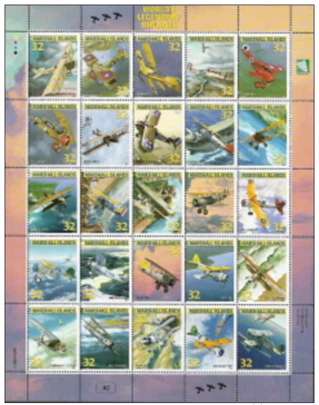 Marshall Islands,  Scott 2017 # 617,  Issued 1996,  Sheet Of 25,  MNH,  Cat $ 16.00,  Planes - Marshallinseln