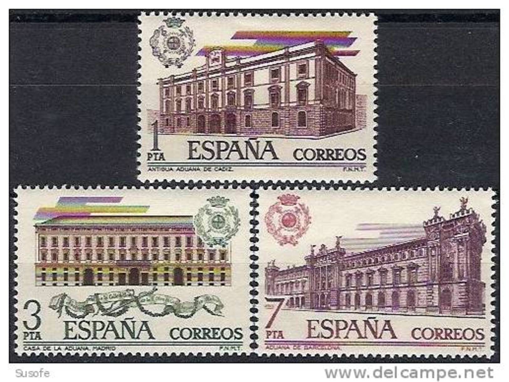 España 1976 Edifil 2326/8 Sellos ** Edificios Aduanas Antigua Aduana De Cadiz, De Madrid Y De Barcelona Michel 2219/21 - Nuevos