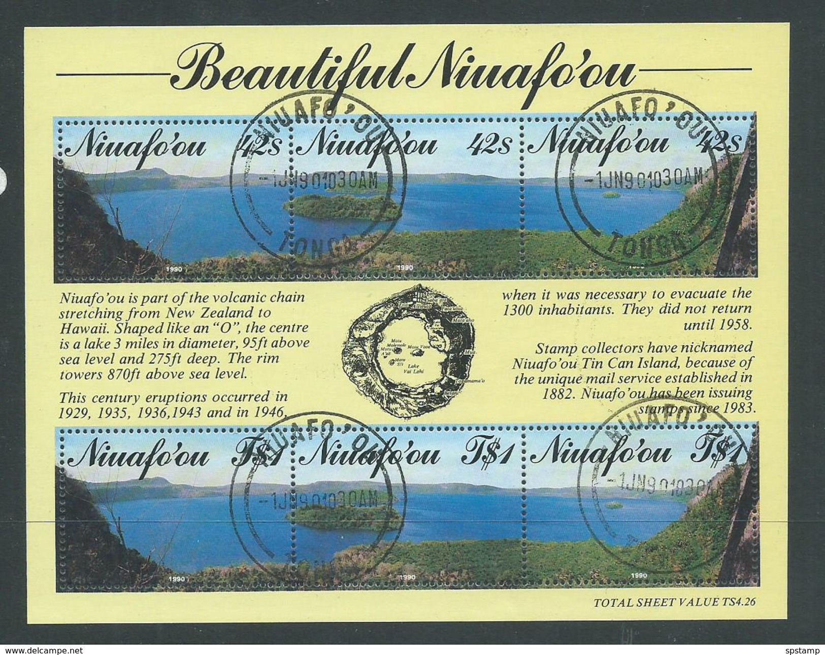 Tonga Niuafo´ou 1990 Crater Lake Miniature Sheet VFU - Tonga (1970-...)