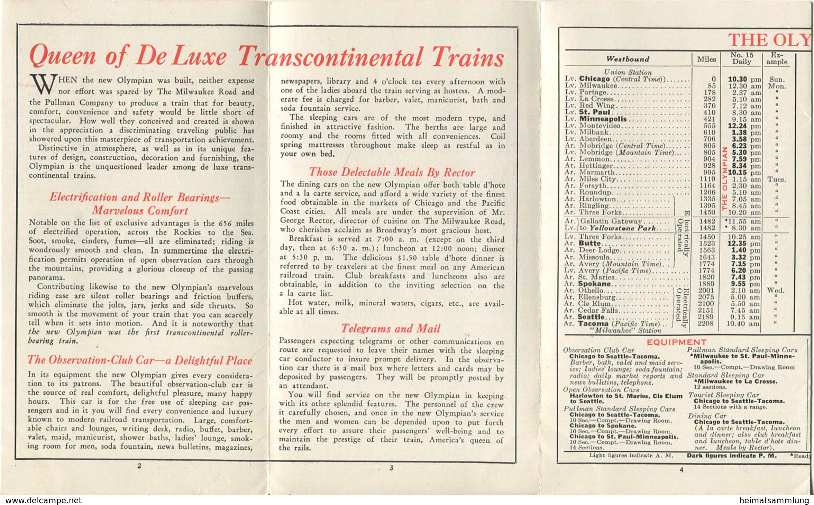 The Olympian 1930 - Queen Of De Luxe Transcontinental Trains - Fahrplan Between Cjicago And Seattle-Tacoma - Wereld