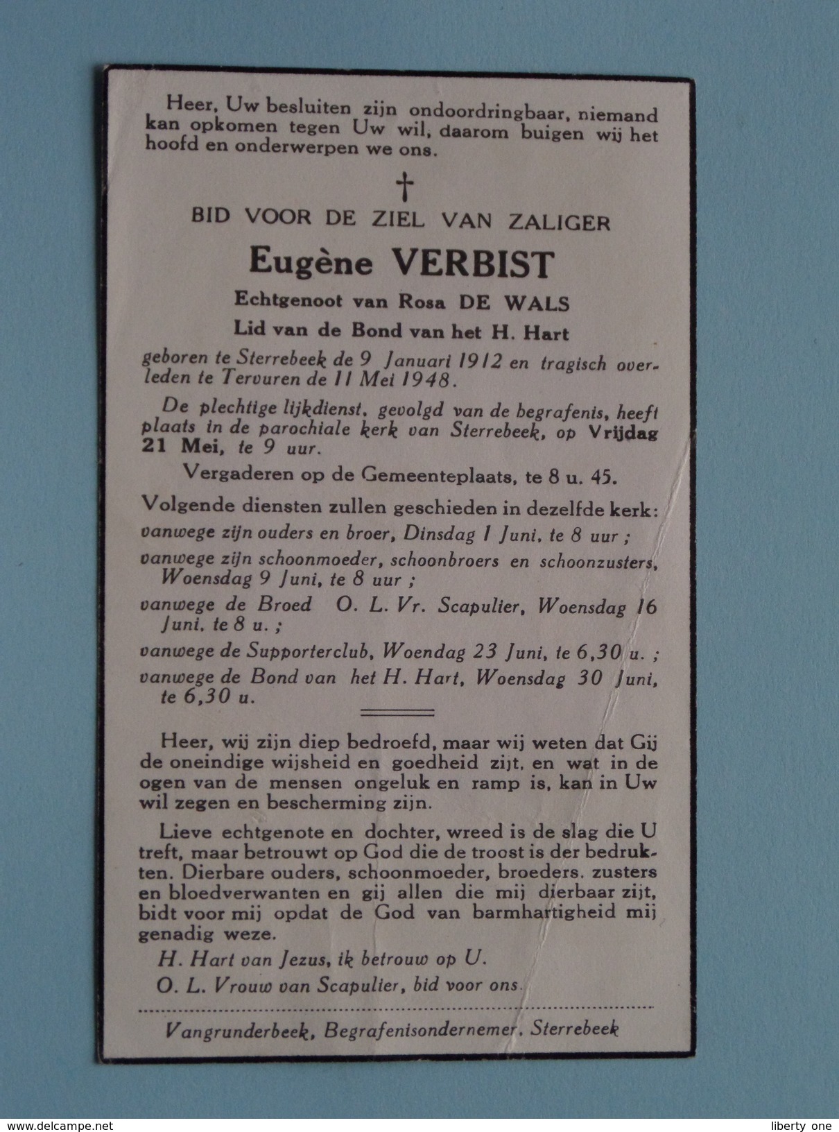 DP Eugène VERBIST ( De WALS ) Sterrebeek 9 Jan 1912 - Tervuren 11 Mei 1948 ( Zie Foto´s ) ! - Religión & Esoterismo