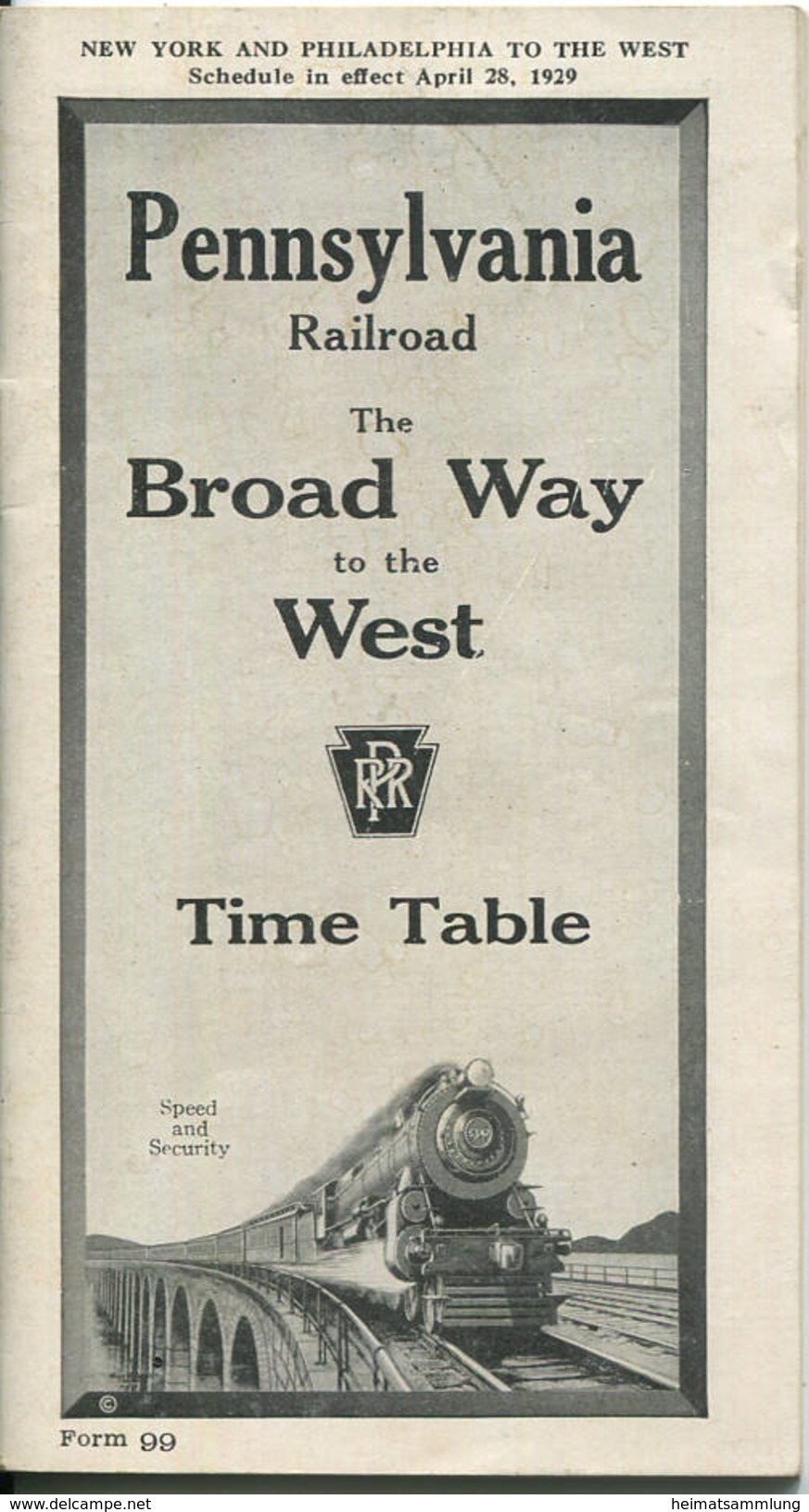 Time Table 1929 - Pennsylvania Railroad - The Broad Way To The West - Fahrplan - 42 Seiten Mit 22 Abbildungen - Wereld