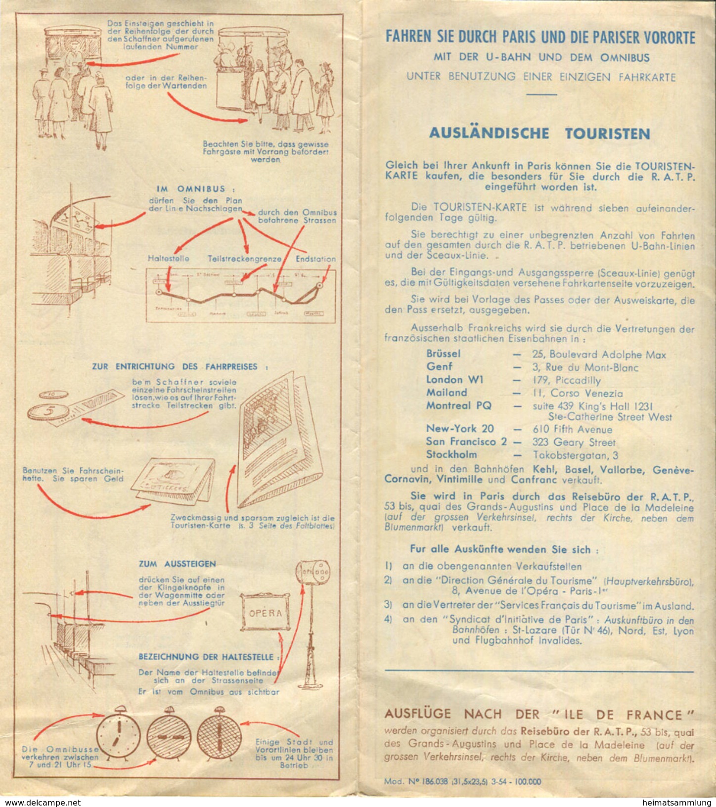 Paris - R.A.T.P. 1954 - Fahren Sie Mit Dem Omnibus Und Der U-Bahn Wie Ein Bewohner Von Paris - Faltblatt - Beiliegend Ta - Europe