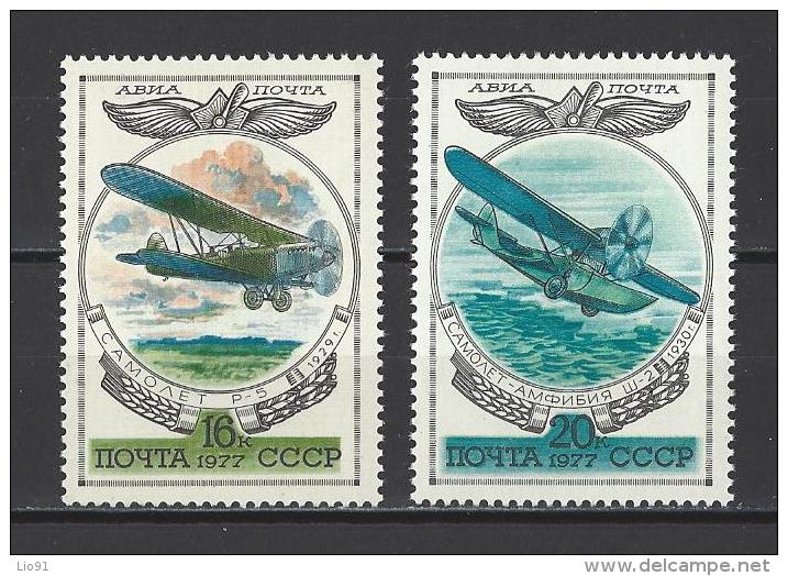 RUSSIE . YT PA 128 Et 129 Histoire De L'aviation Russe 1977 - Unused Stamps