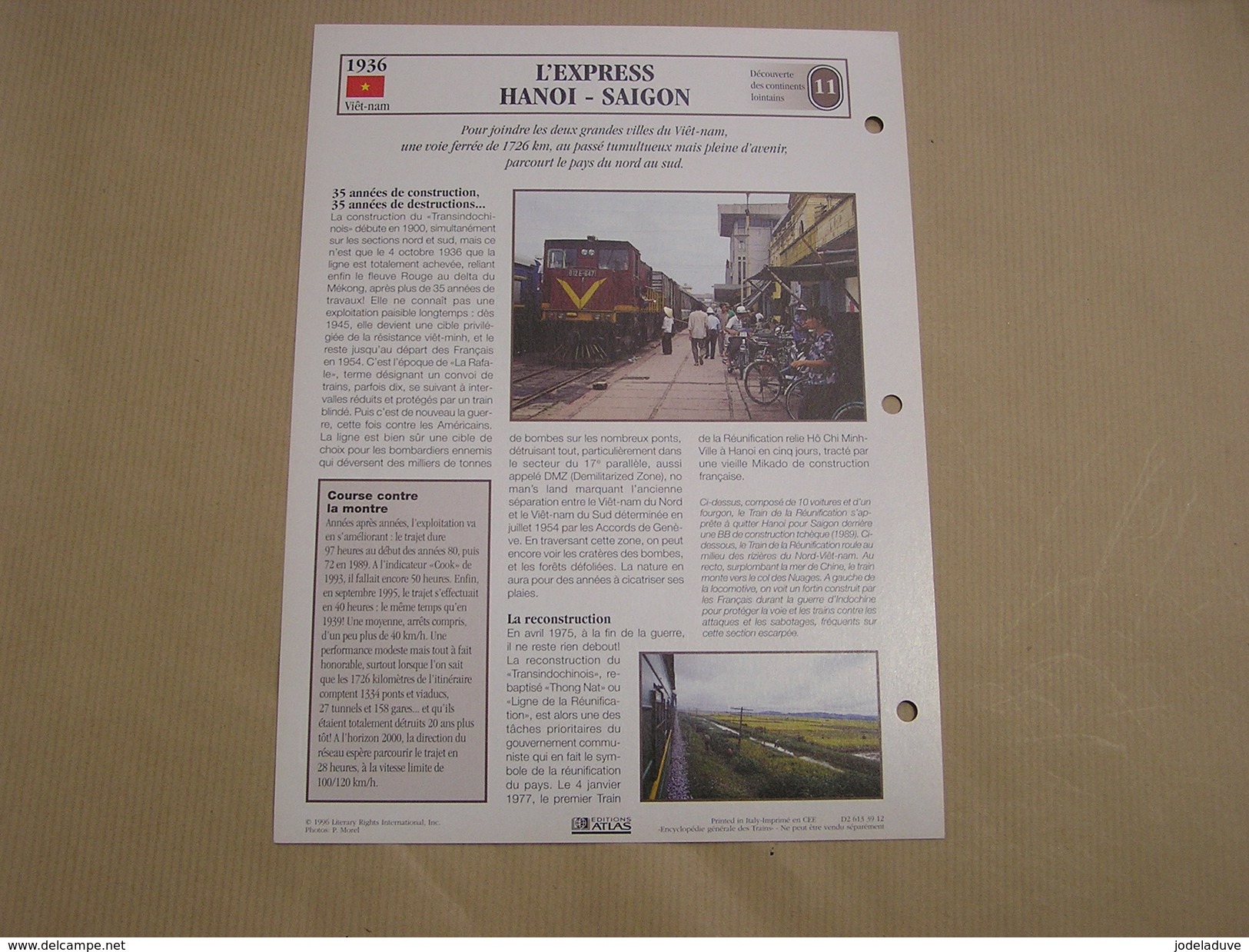 L' EXPRESS HANOI SAIGON  Vietnam  Locomotive Fiche Descriptive Ferroviaire Chemin De Fer Train - Other & Unclassified