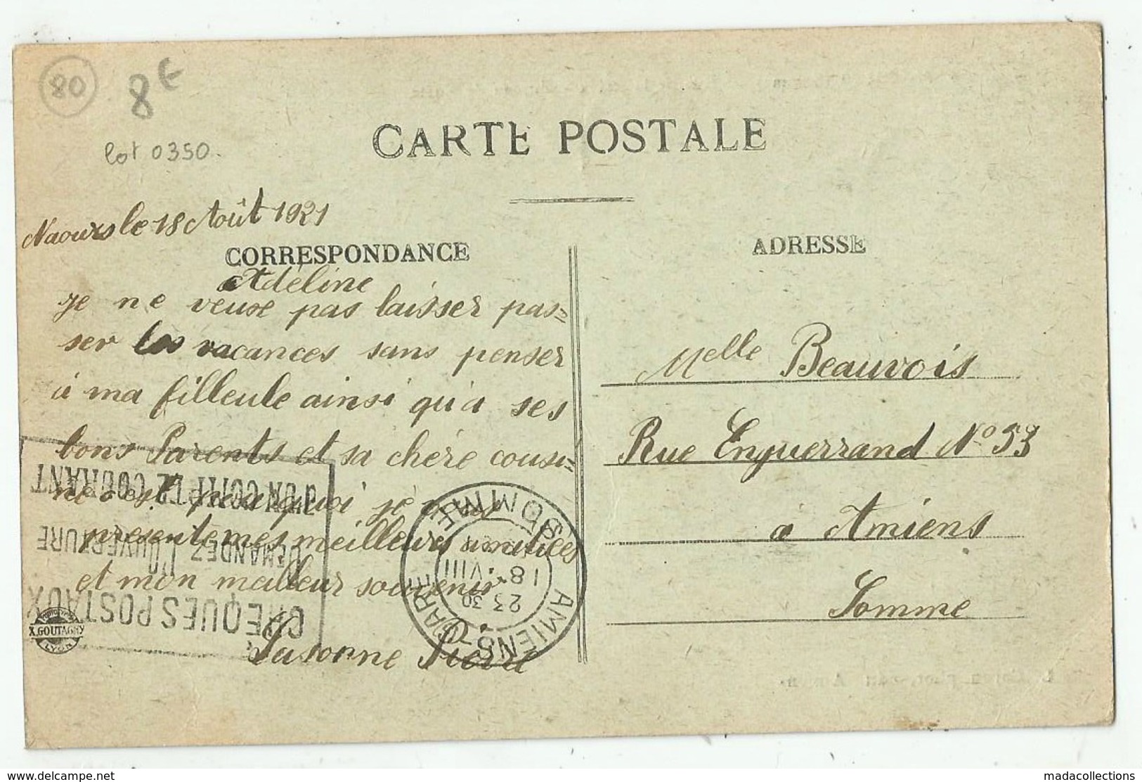 Naours (80. Somme)  La Rue De La Croix - Bureau De Poste Vers 1921 - Naours
