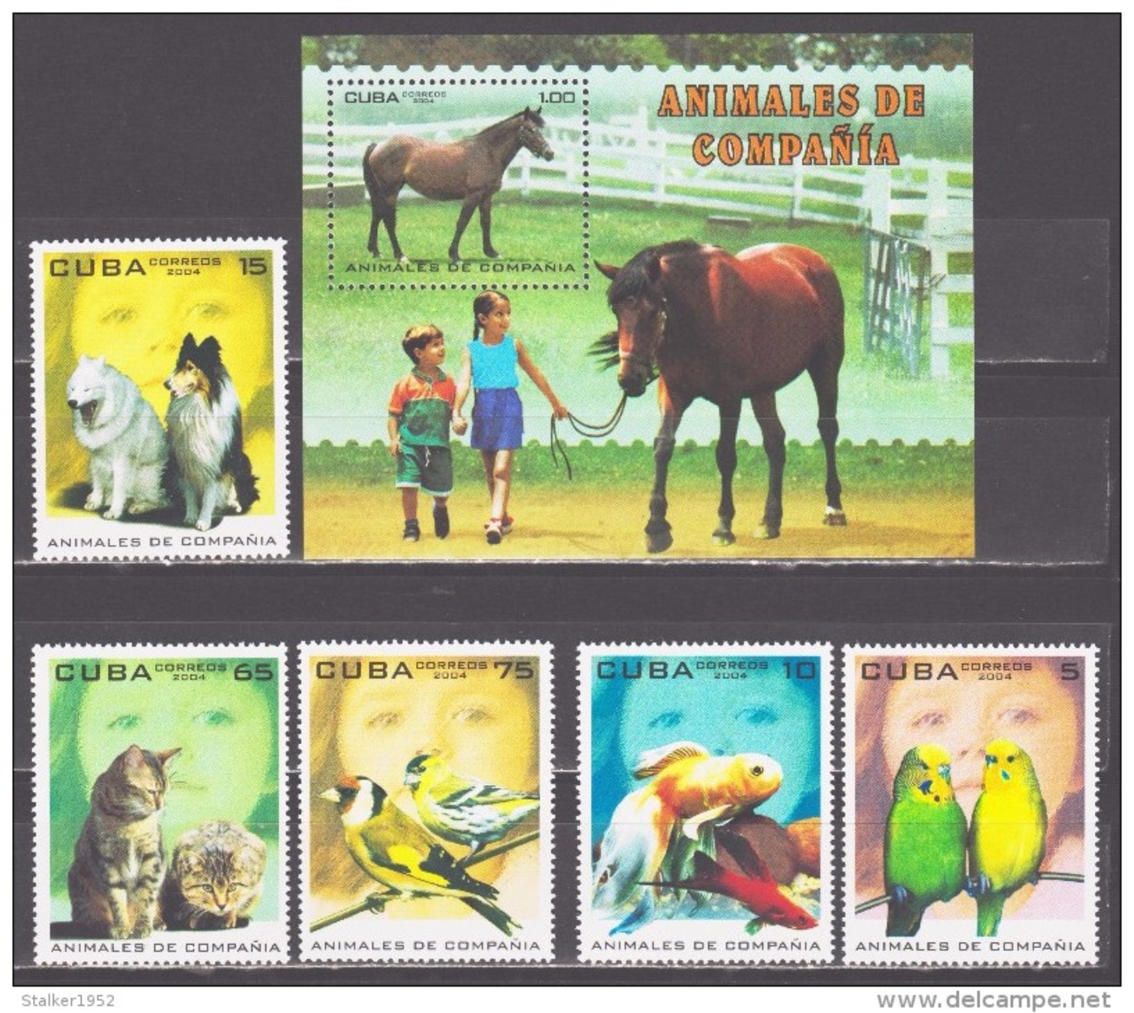 Cuba 2004 Kuba Mi 4625-4629 + Block 192(4630) Animals: Birds, Dogs, Cats, Horses, Fish / Haustiere **/MNH - Chats Domestiques