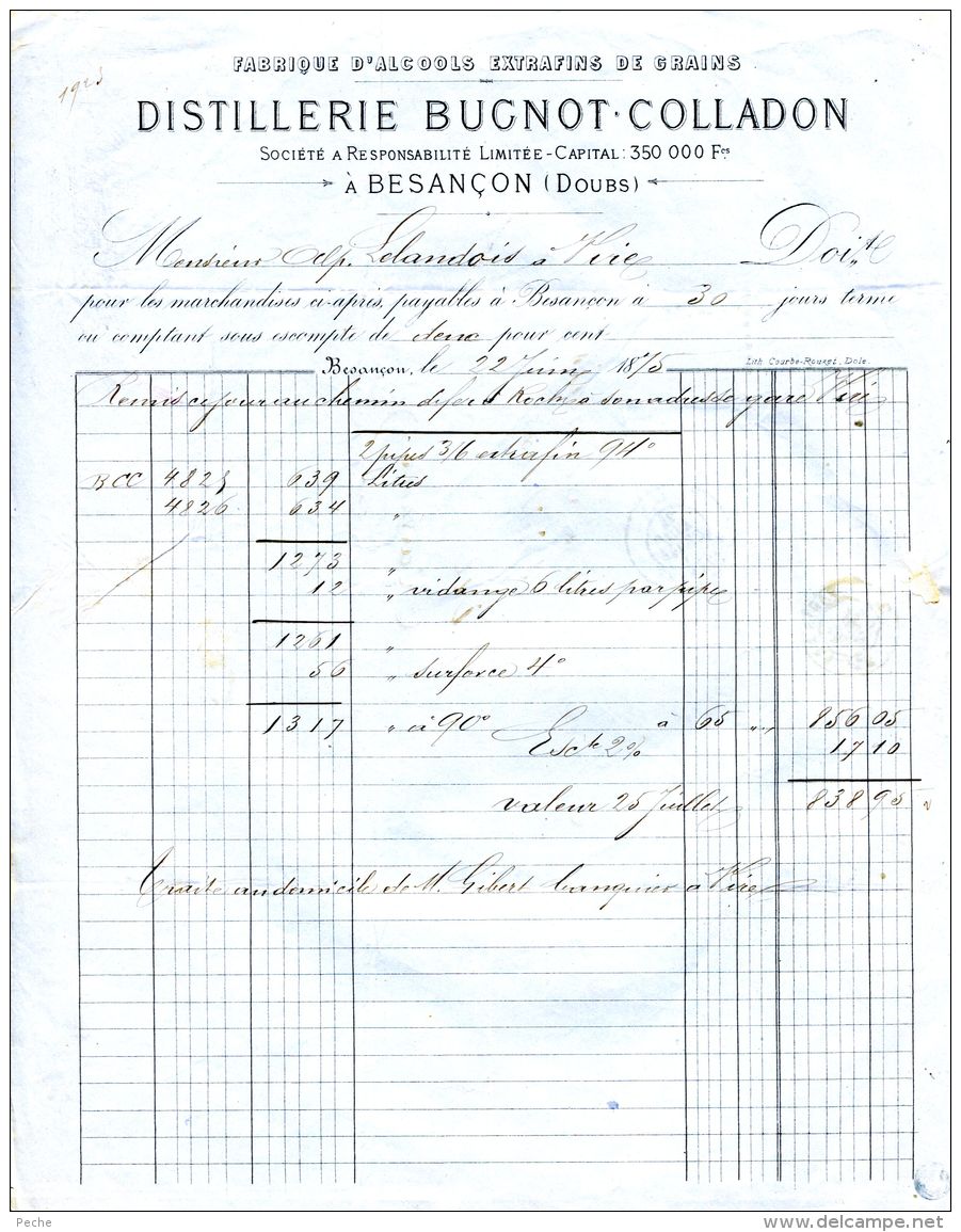 N°36 M -facture Distillerie Bugno Colladon à Besançon - 1800 – 1899