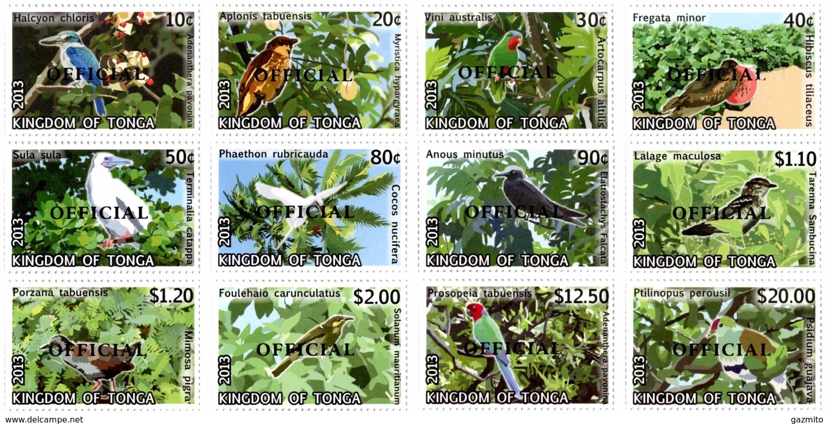 Tonga 2014, Def. Birds, Parrots, 12val Overprined OFFICIAL - Tonga (1970-...)