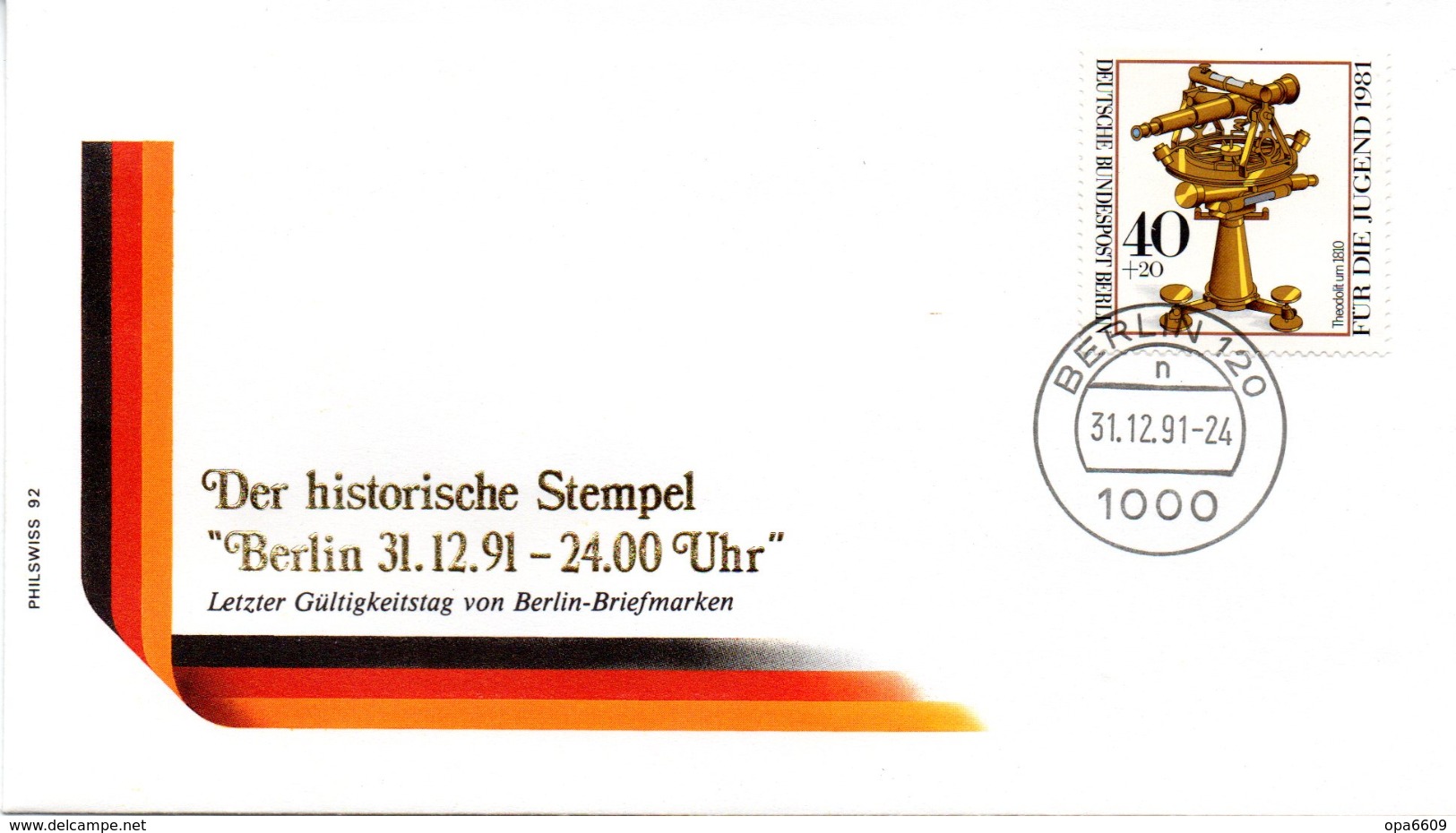 (Gm4) WB Schmuckumschlag "Letzttag Der Verwendung Von PWZ WB" EF WB SSt 31.12.1991 BERLIN 120 - Sonstige & Ohne Zuordnung