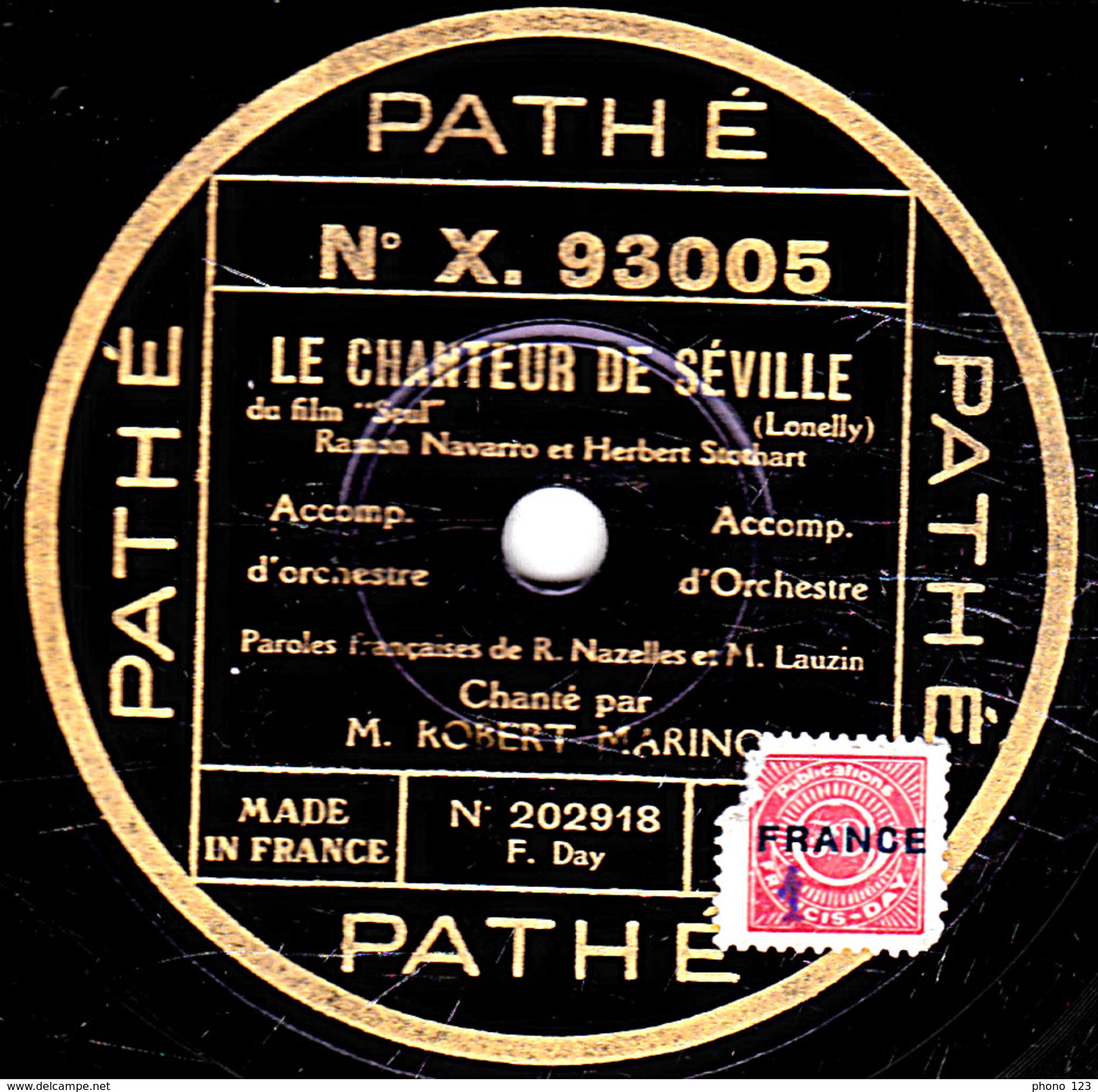 78 T. - 25 Cm - état  B - ROBERT MARINO - LE LIEUTENANT SANS GÊNE - LE CHANTEUR DE SEVILLE - 78 T - Disques Pour Gramophone