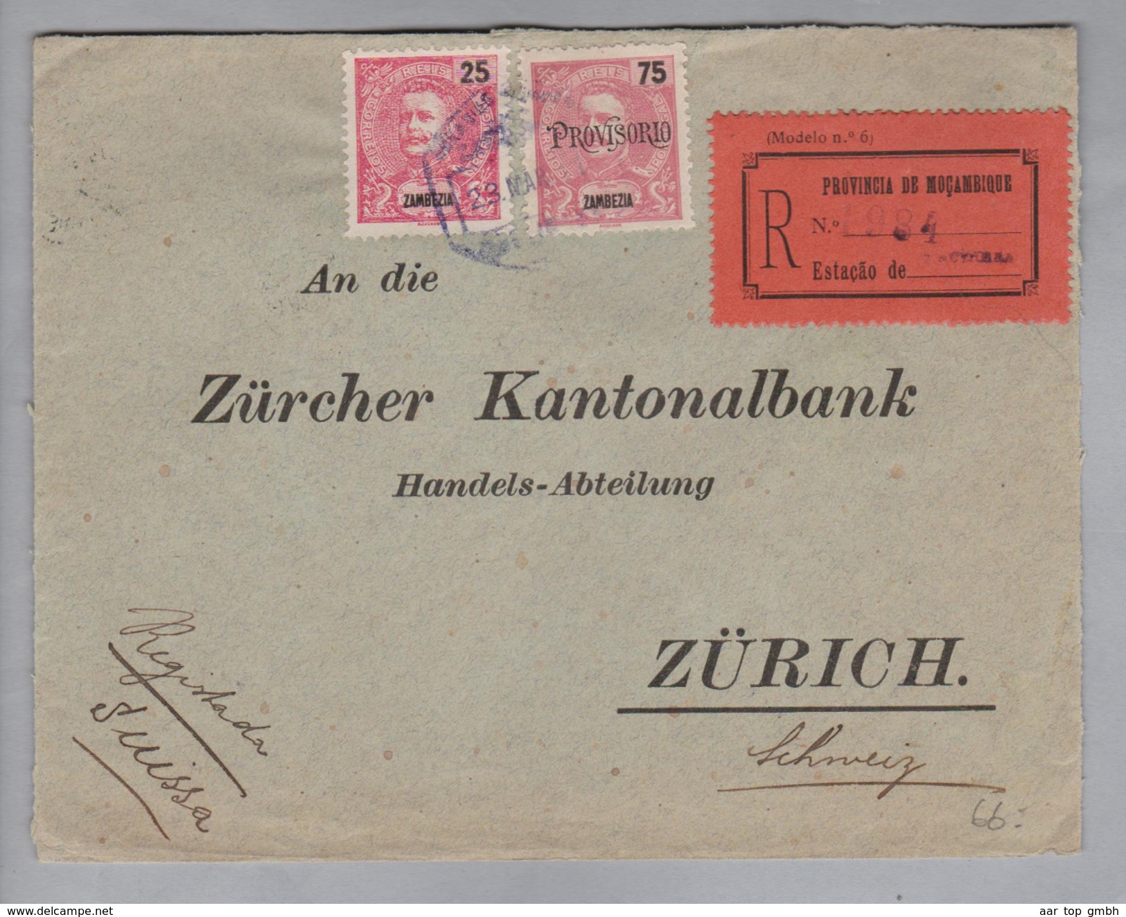 Moçambique 1911-03-23 (Quilinane) R-Brief Nach Zürich - Mozambique
