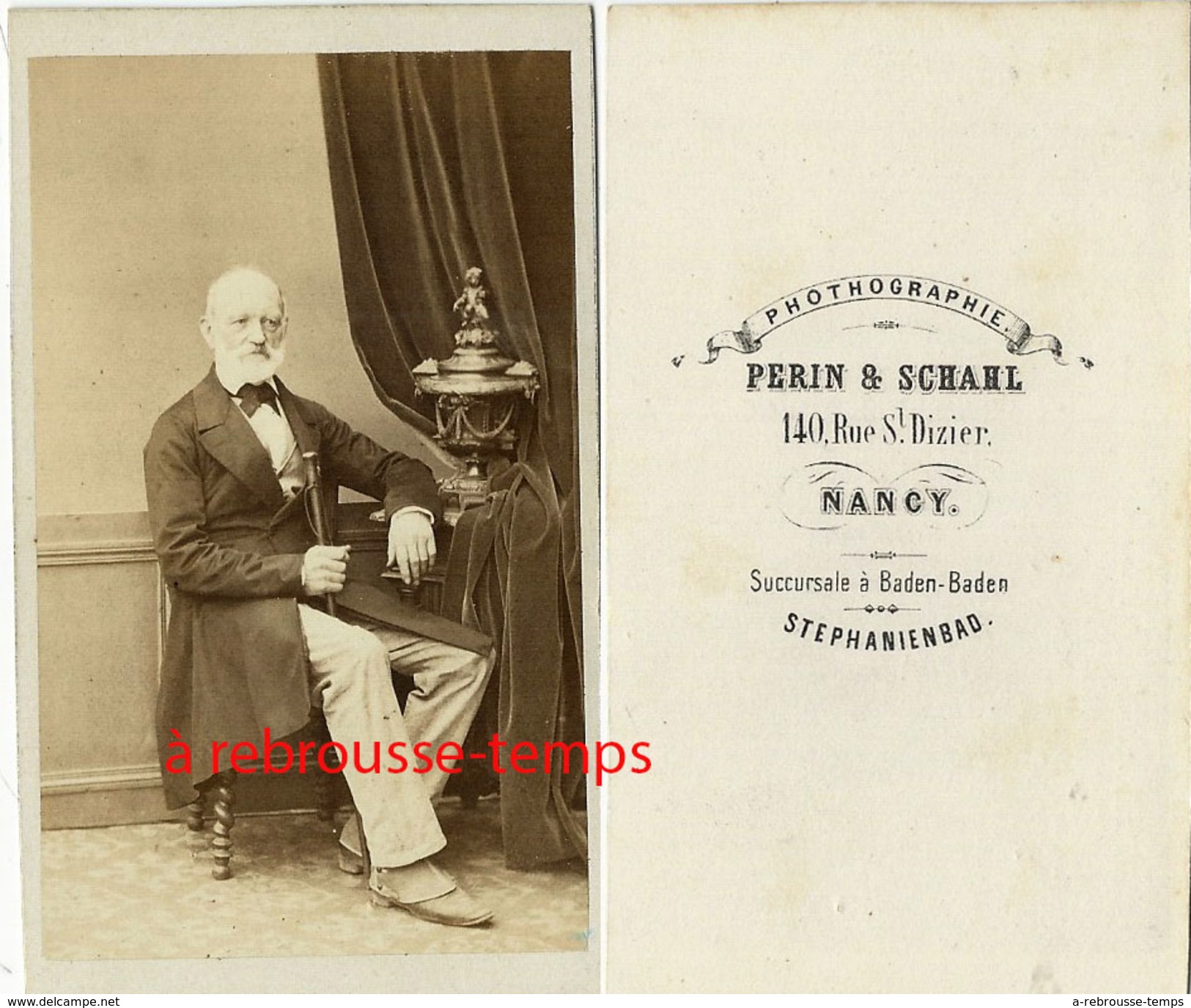 CDV Homme-notable-mode Second Empire-guêtres Aux Pieds-photographe Perin Et Schahl Rue St Dizier à Nancy Et Baden Baden - Anciennes (Av. 1900)
