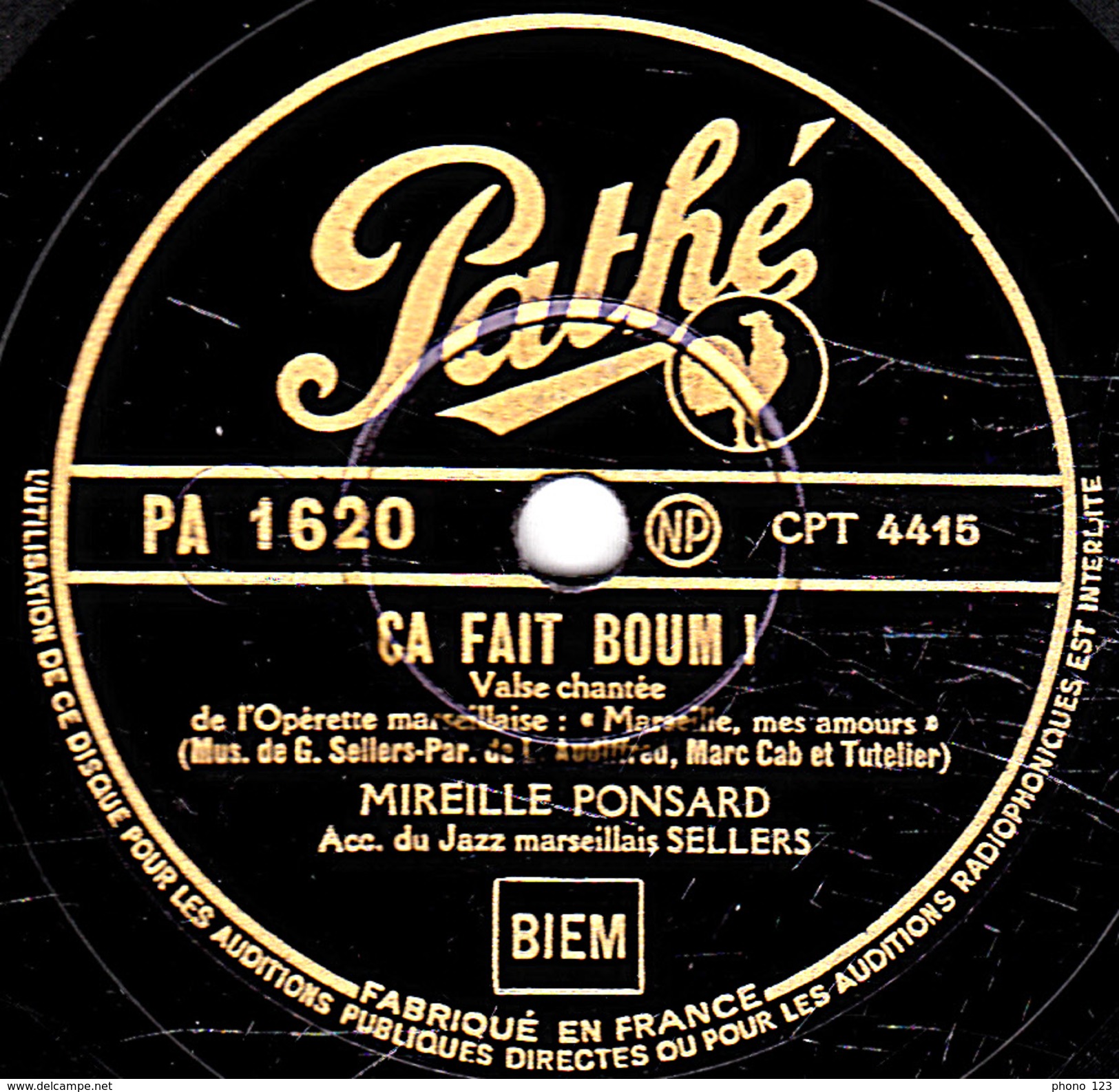 78 T. - 25 Cm - état  B - MIREILLE PONSARD - MIREILLE MES AMOURS - CA FAIT BOUM - 78 Rpm - Schellackplatten