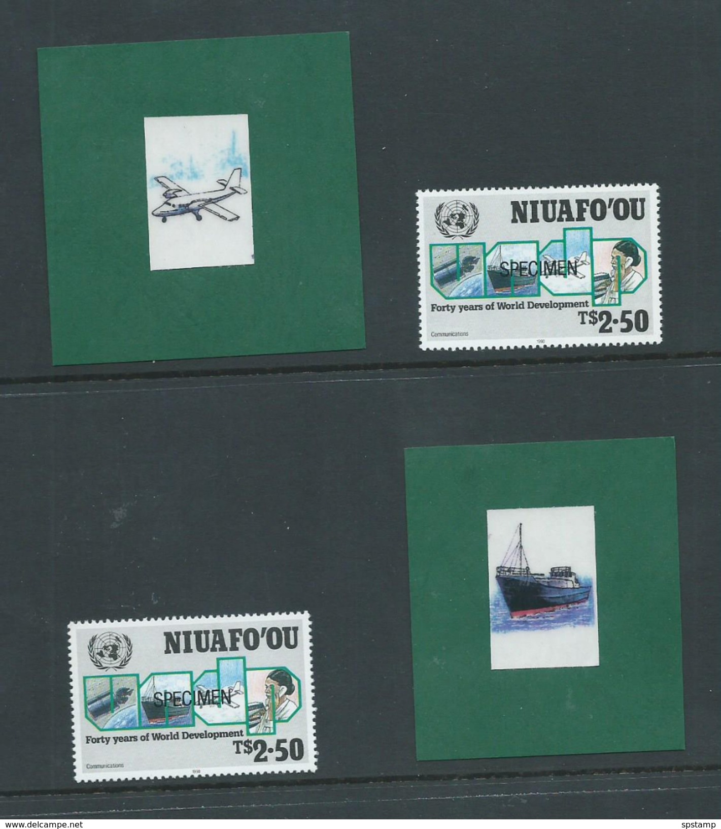 Tonga Niuafo´ou 1990 United Nations Communications Ship & Plane Paste Up Proofs Of Vignette X 2 - Tonga (1970-...)